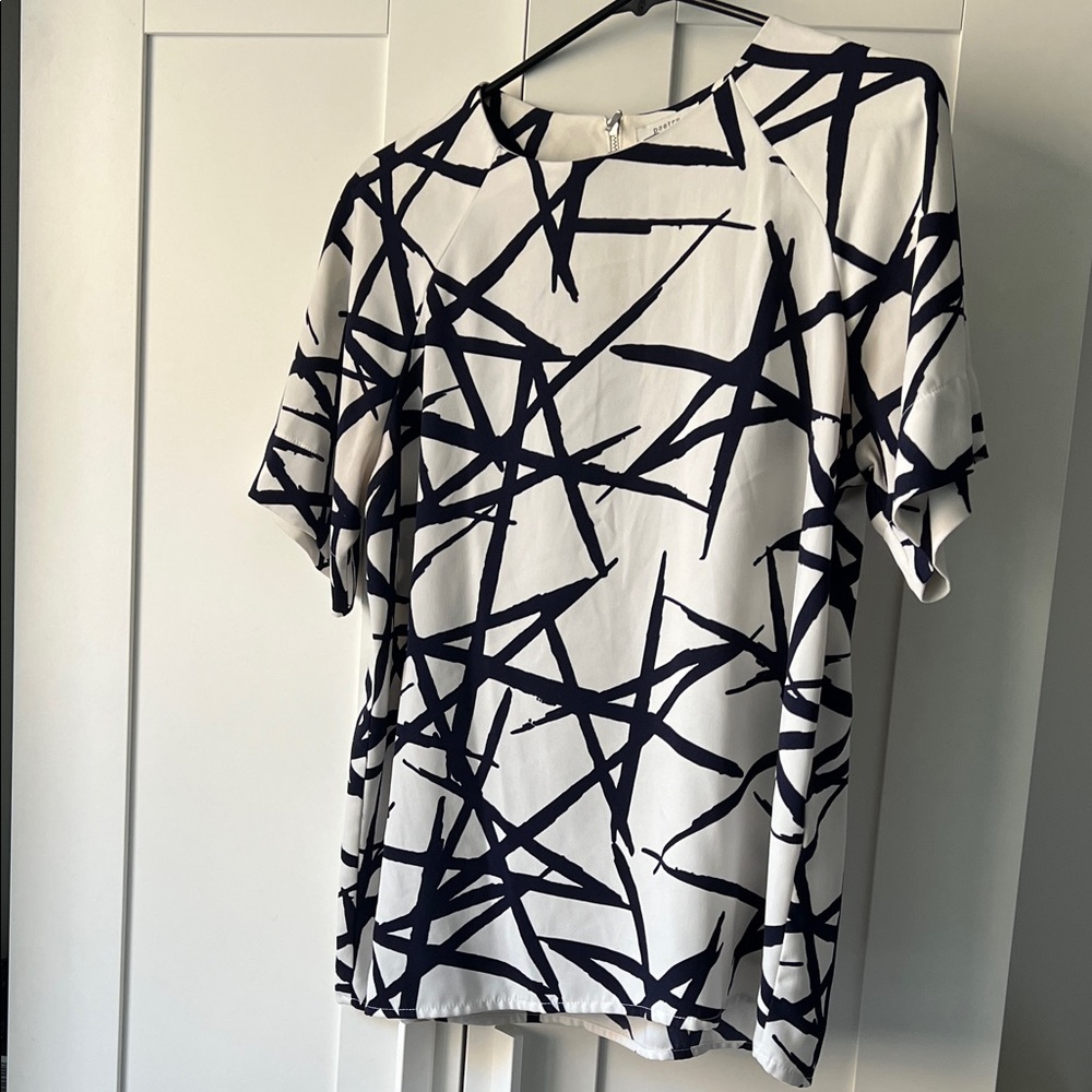 Poetry White and Navy Abstract Print Women's Top